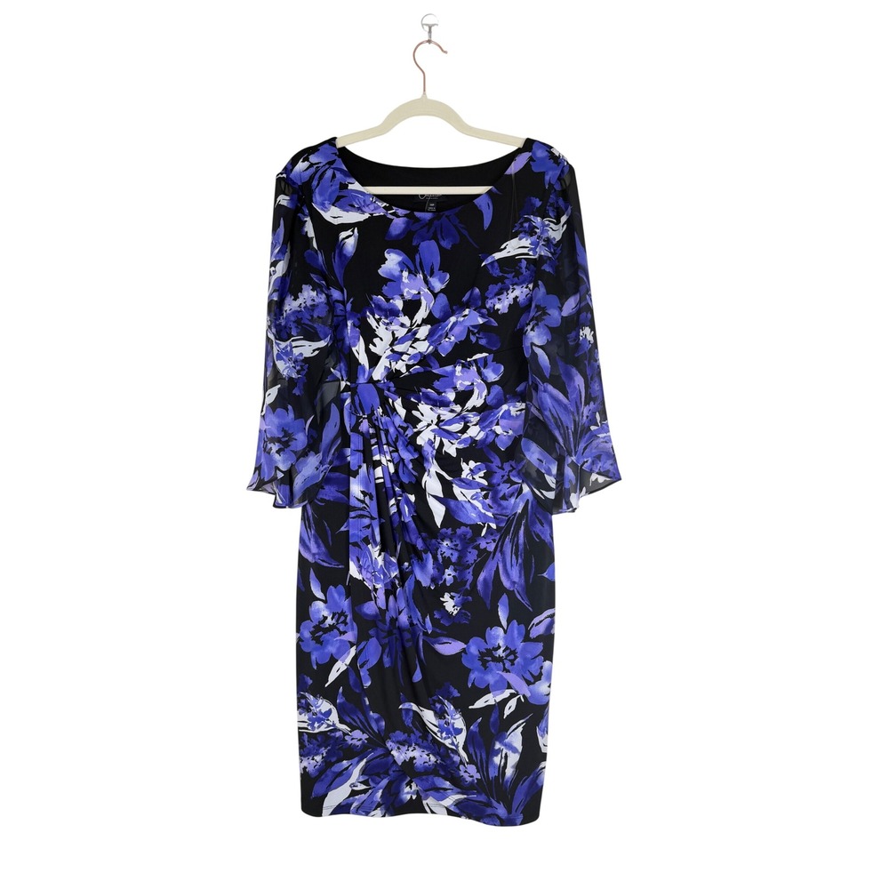 Connected Apparel Floral Sheath Dress Women 14P NEW Split Sleeve MSRP